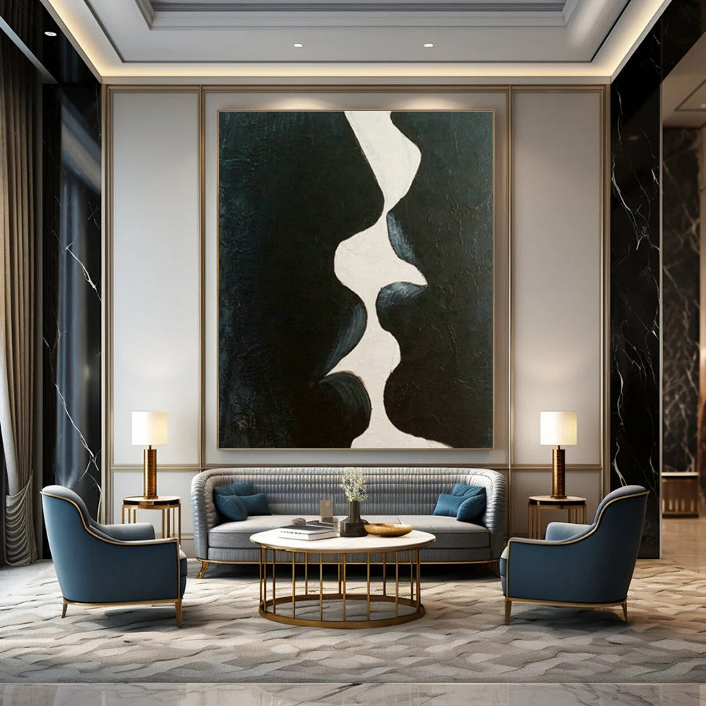Black - White Abstract Kiss Art for Modern Love - Themed Café & Art - Themed Bedroom DLZ2114