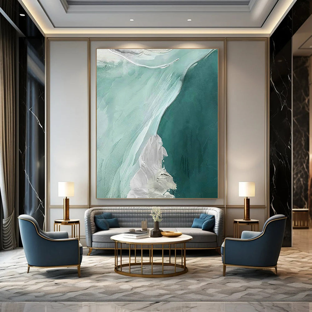 Mint Green & White Abstract Art for Coastal Café & Yoga Studio DLZ1243