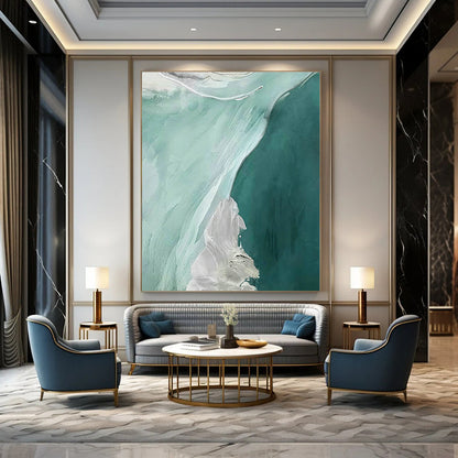 Mint Green & White Abstract Art for Coastal Café & Yoga Studio DLZ1243