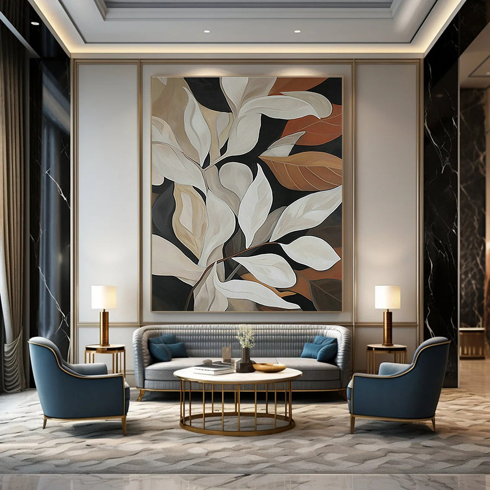 Black - White Leaf Abstract Art for Botanical Spa & Home Dining Room DLZ1132
