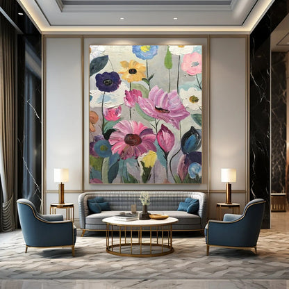Colorful Flower Field Painting for Cheerful Kitchen & Garden - Themed Nursery DLZ0864