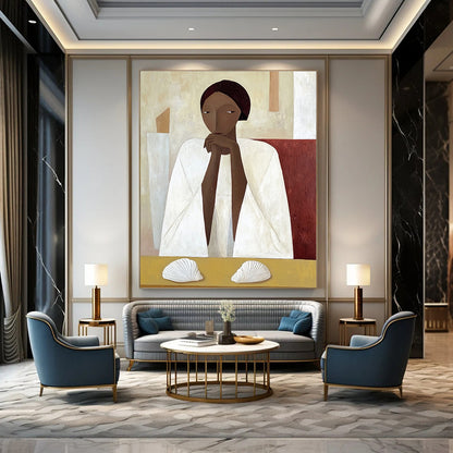 Woman in White with Shells Art for Coastal Home & Serene Meditation Room STSC1115