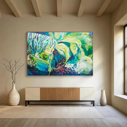 Blue - Green Plant Abstract Art for Nature - Themed Bathrooms DLZ2439