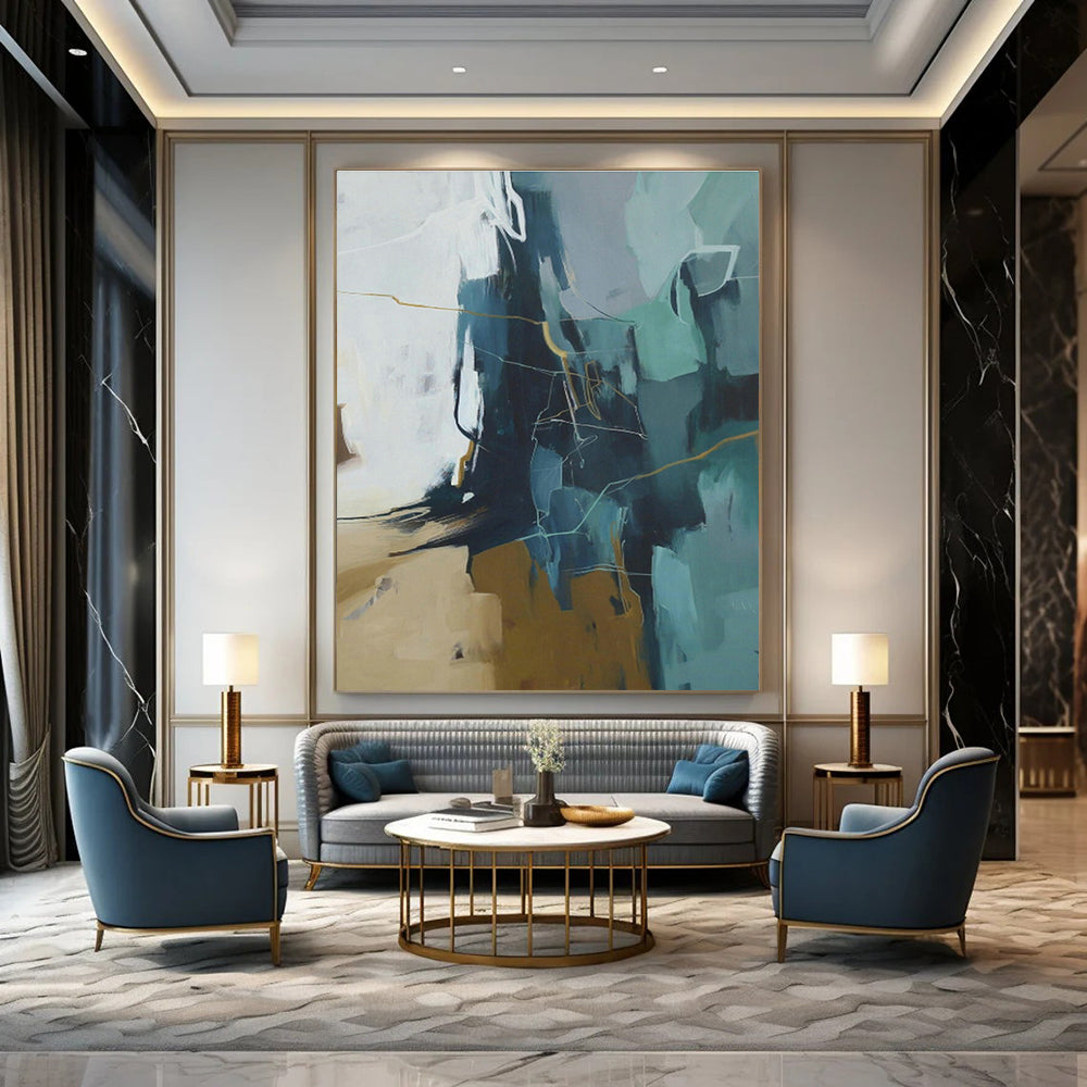 Blue & Gold Abstract Line Art for Nautical Restaurant & Creative Studio DLZ1023