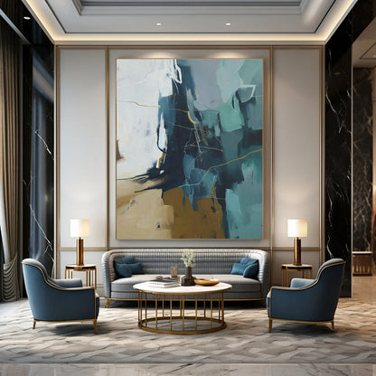 Blue & Gold Abstract Line Art for Nautical Restaurant & Creative Studio DLZ1023