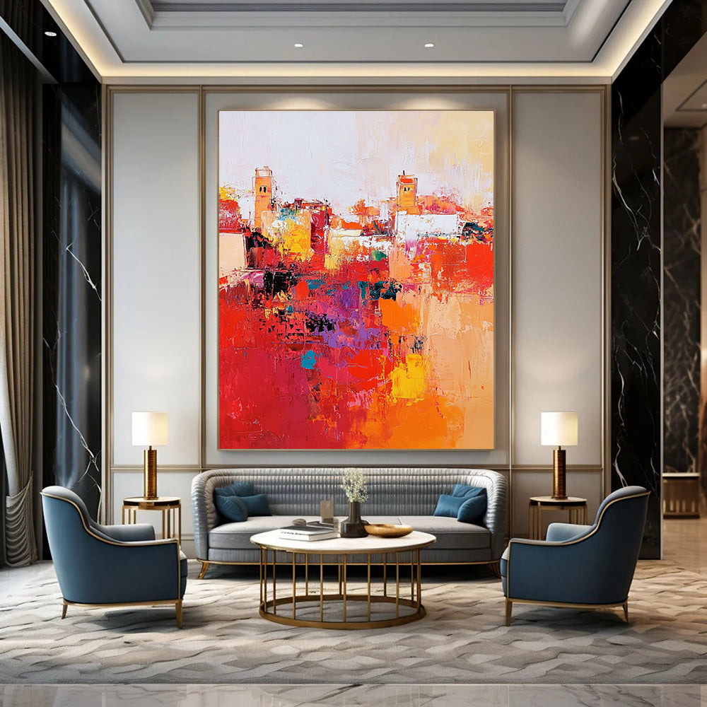 Colorful Abstract Cityscape for Contemporary Living Room & Travel - Inspired Café STSC556