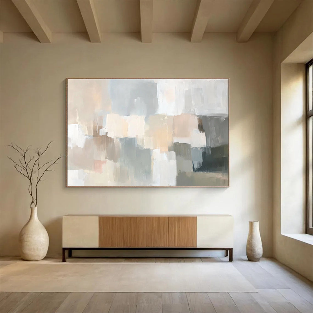 Neutral Tones Abstract Blocks Art for Modern Art Gallery & Sophisticated Waiting Room SC059