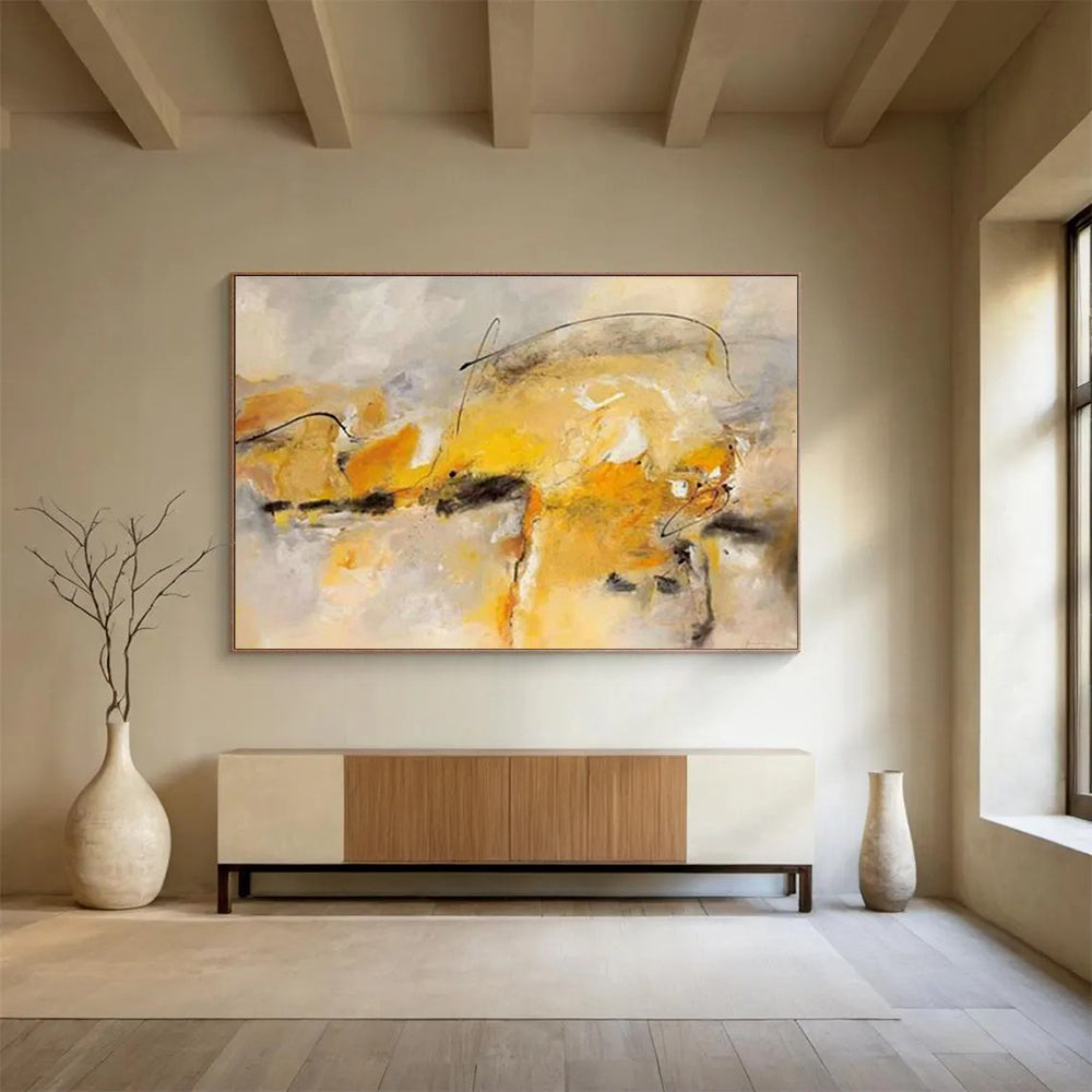 Yellow - Grey Line Abstract Art for Artistic Studio Space DLZ2815