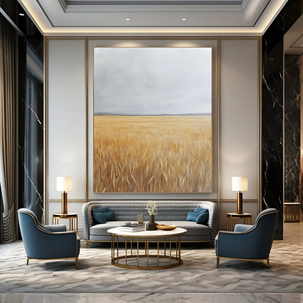 Golden Wheat Field Art for Rustic Home Dining Room & Agricultural Art Exhibition STSC1034