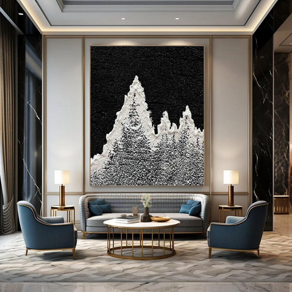 Black - White Snow Mountain Art for Minimalist Ski Lodge Common Areas DLZ0019