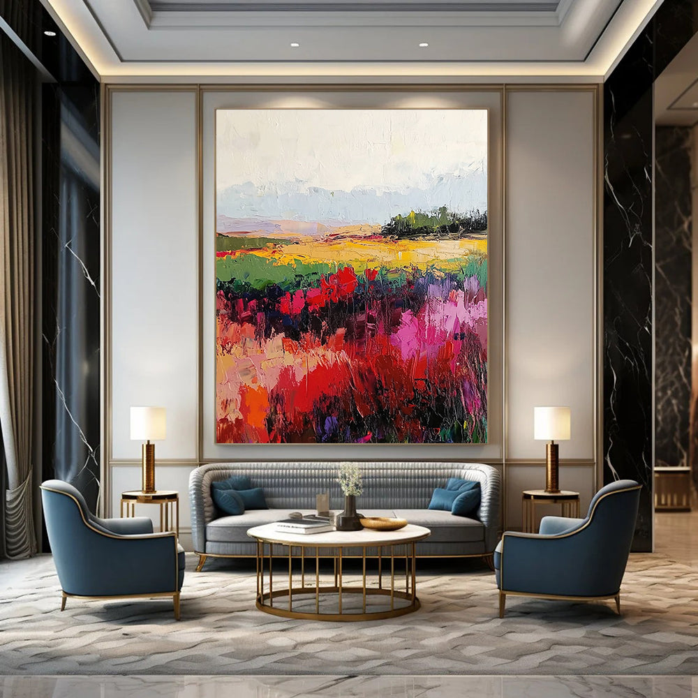 Vibrant Floral Field Landscape Art for Creative Studio & Garden - Themed Café STSC113