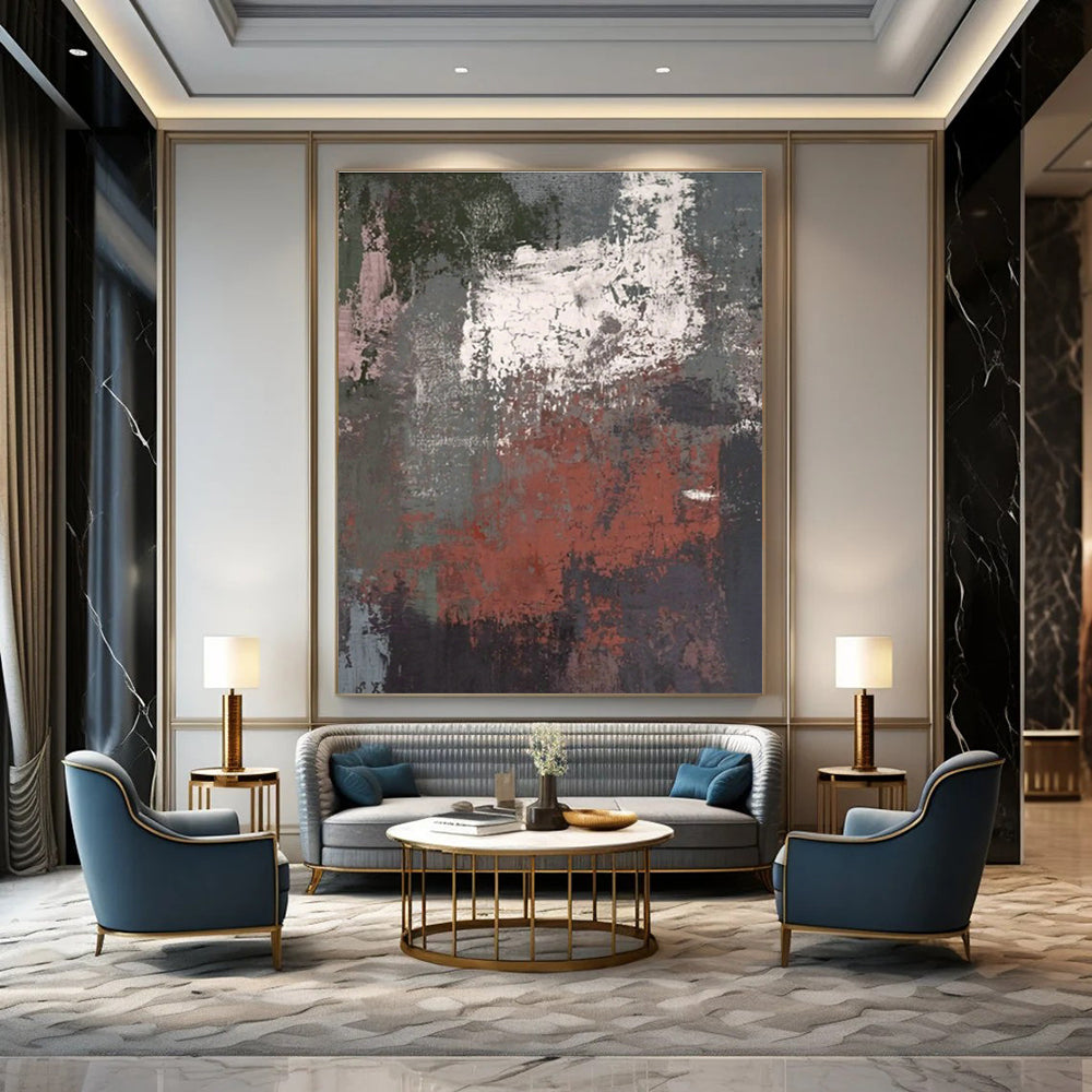 Gray - Red Textured Abstract Art for Industrial - Style Café & Contemporary Art Studio DLZ0637