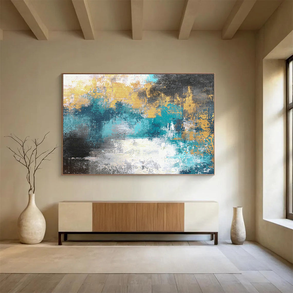 Blue - Gold Abstract Art: Elevate Dining Moments in Your Dining Room DLZ2388