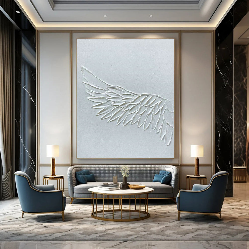 White Textured Wing Art for Spiritual Retreat & Elegant Bedroom DLZ2185