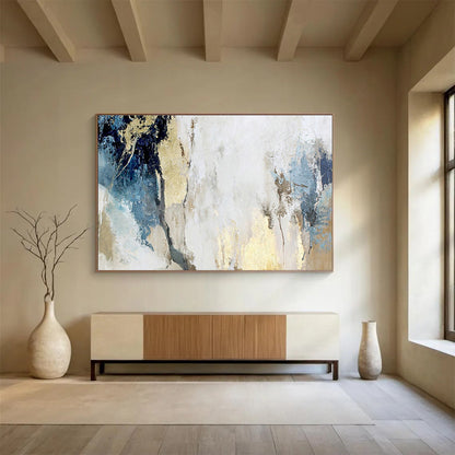 Blue - Gold Abstract Art for Contemporary Dining Rooms DLZ2512