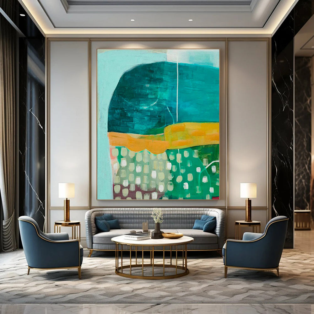 Teal - Green - Yellow Block Art for Modern Kitchen Breakfast Nooks DLZ0137