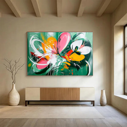 Vibrant Abstract Flowers Art for Bohemian Garden Café & Artistic Bedroom SC207