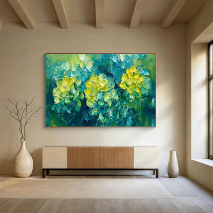 Blue - Green Floral Oil Painting for Tropical - Themed Resort Poolside Cabanas DLZ3183