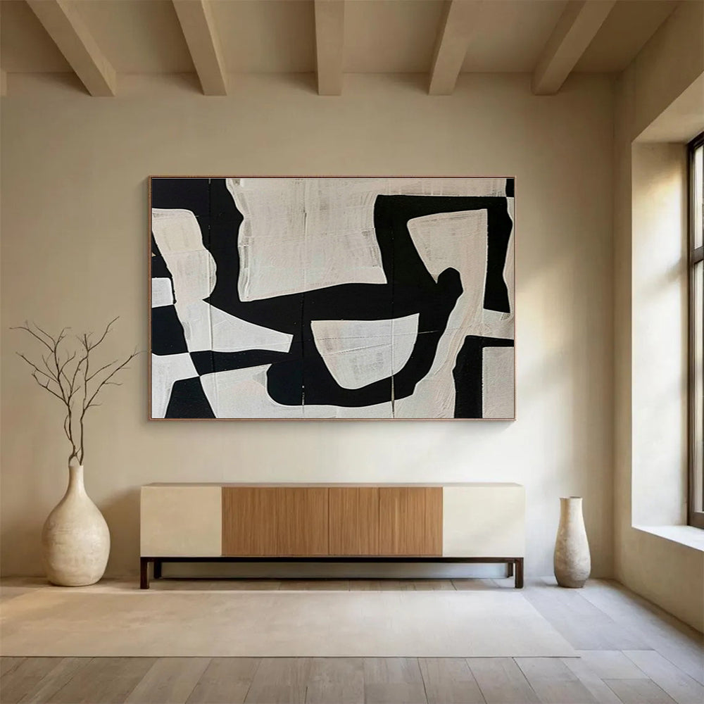 Black - White Collage Abstract Art for Edgy Urban Café Walls DLZ3129