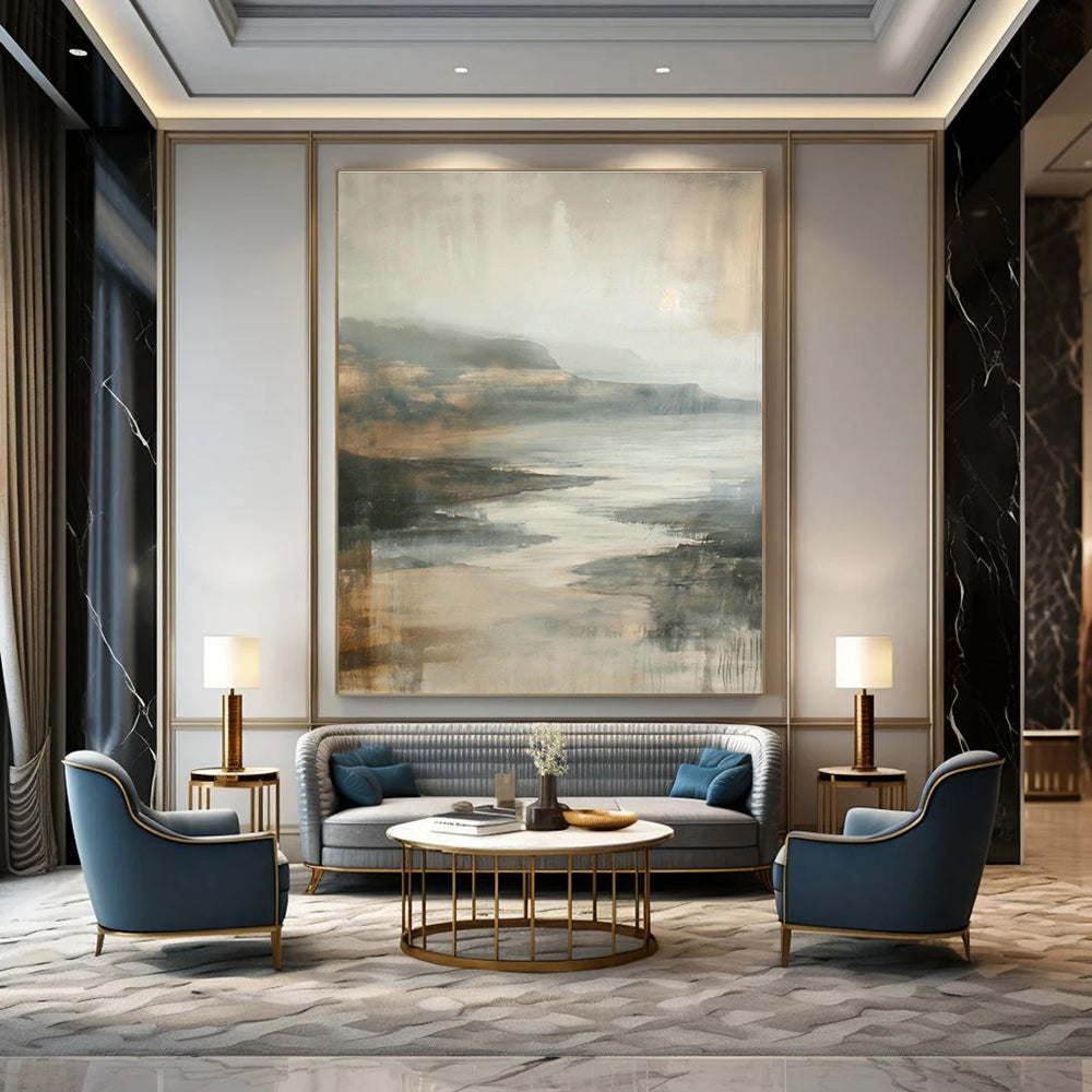 Gray - Brown Abstract Landscape Art for Industrial - Chic Loft & Nature - Lover’s Library DLZ1008