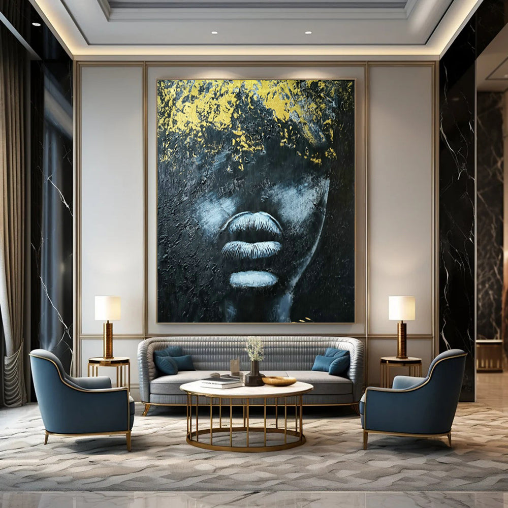 Black and Gold Portrait Abstract Art for Luxury Hotel Lounge & Avant - Garde Home Gallery DLZ1610