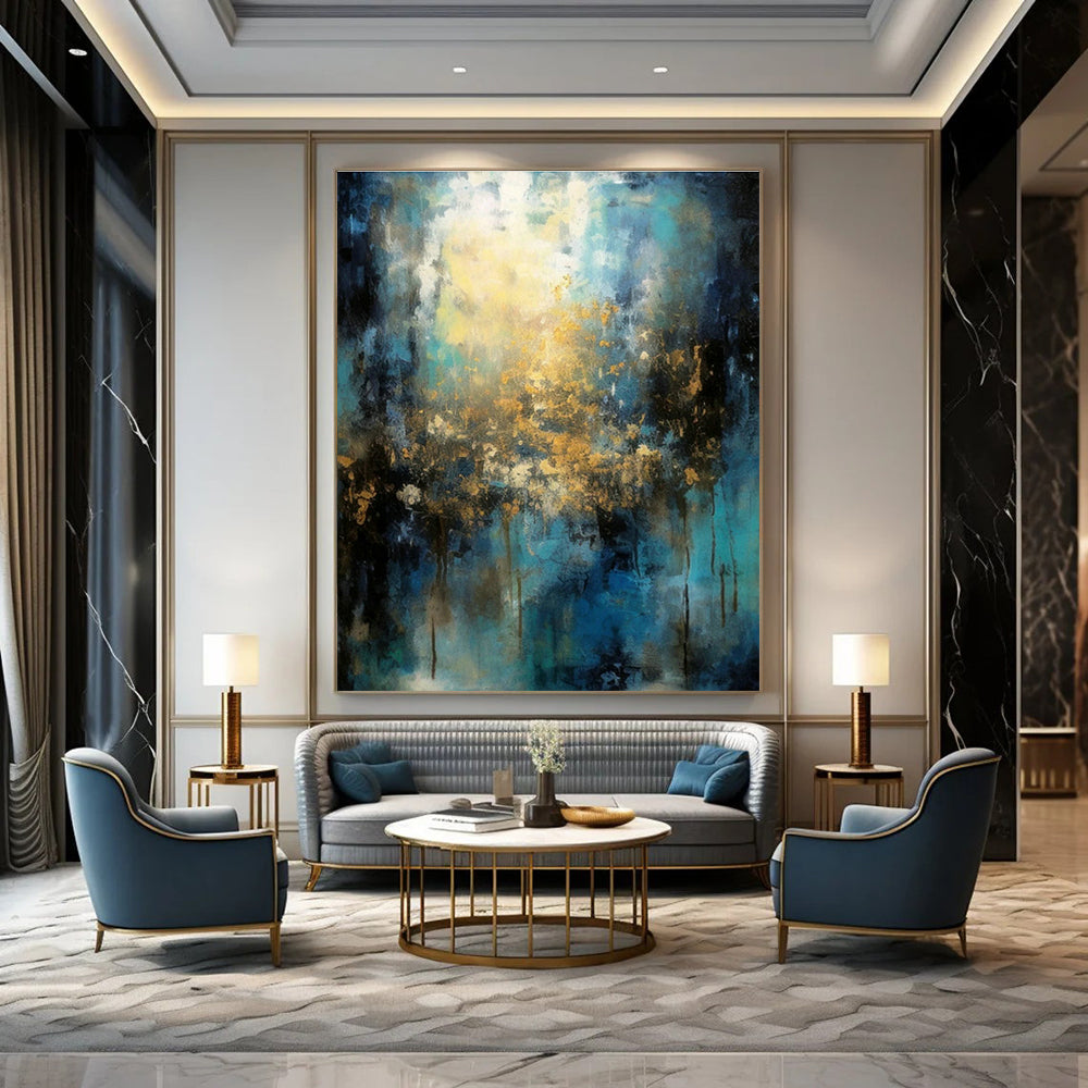 Blue and Gold Radiant Abstract Art for Art Gallery - Style Home & Upscale Event Venue DLZ0746
