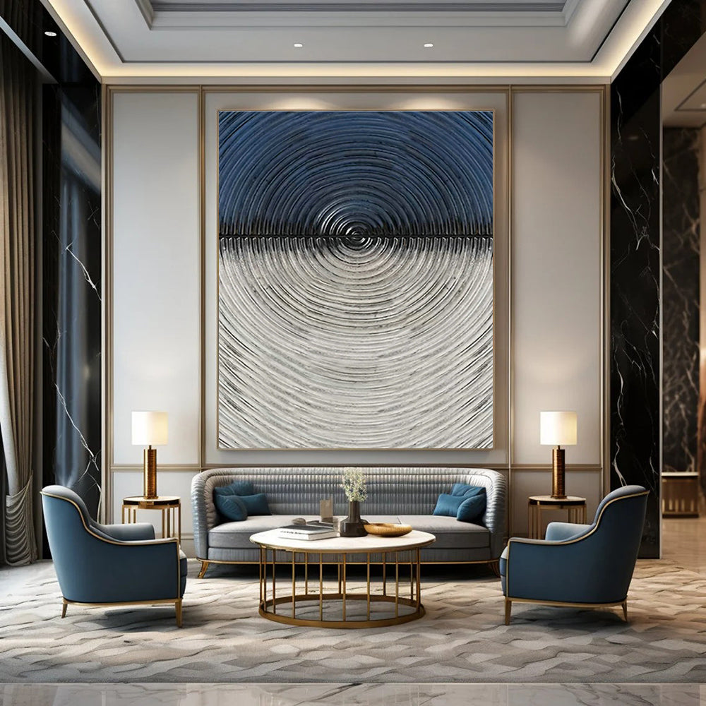 Black - White Concentric Circles Abstract Art for Modern Gallery & Tech Startup Office DLZ0661