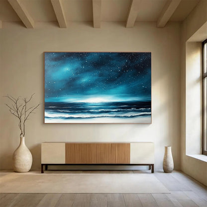 Starry Night Over the Sea Art for Coastal Bedroom & Seaside Hotel Lobby SC396