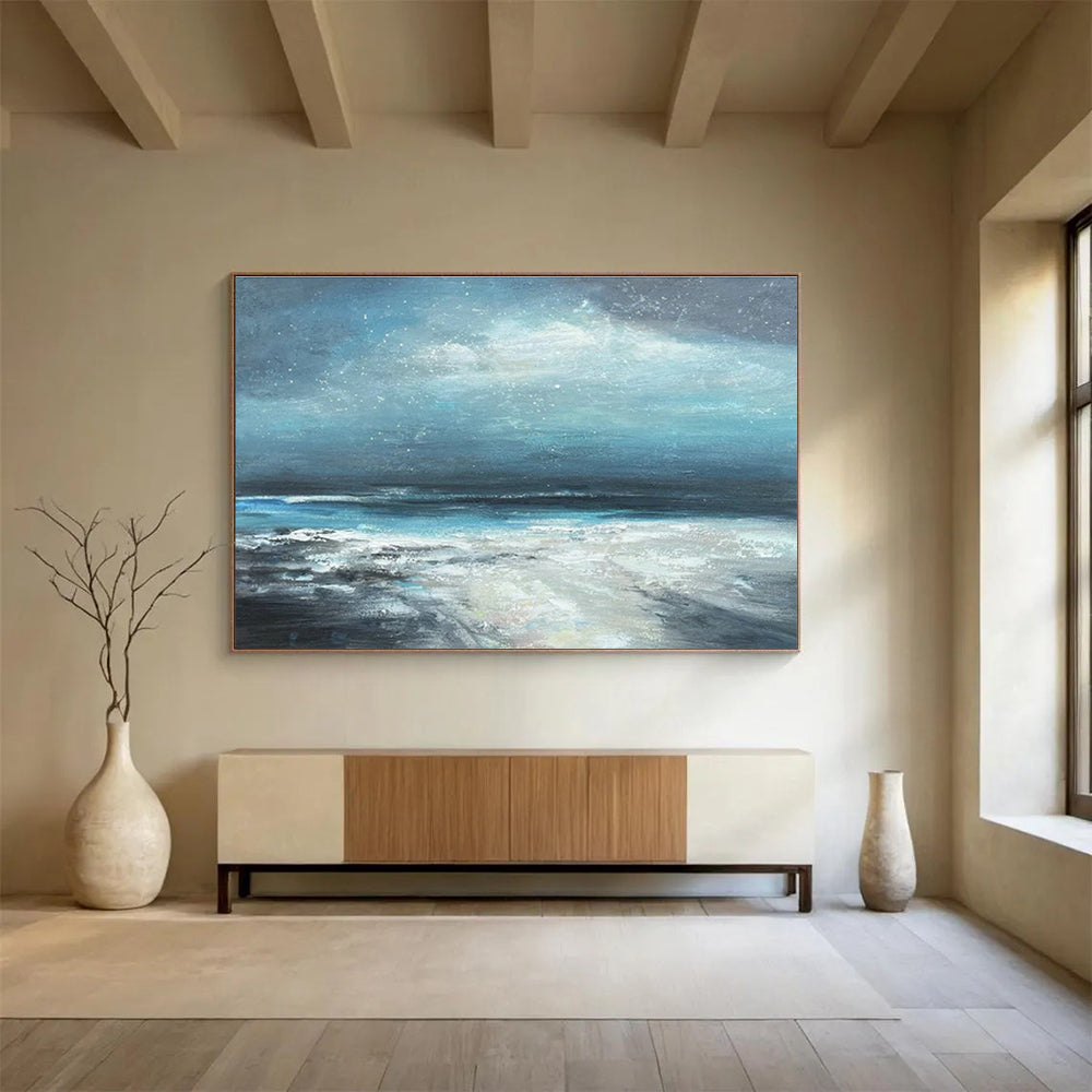 Blue - Tone Starry Sea Oil Painting for Coastal - Inspired Bedrooms DLZ2495