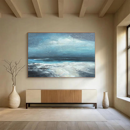Blue - Tone Starry Sea Oil Painting for Coastal - Inspired Bedrooms DLZ2495