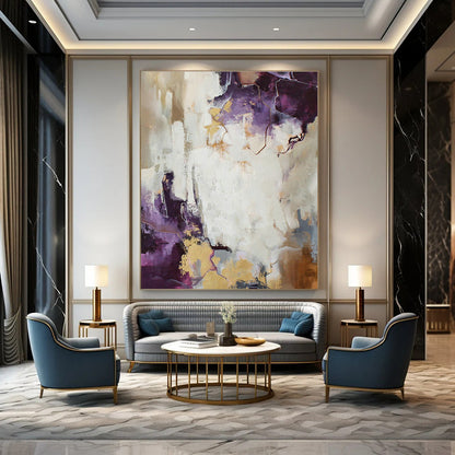 Purple and Gold Abstract Art for Boutique Hotel Suite & Art Deco - Inspired Bar DLZ1016