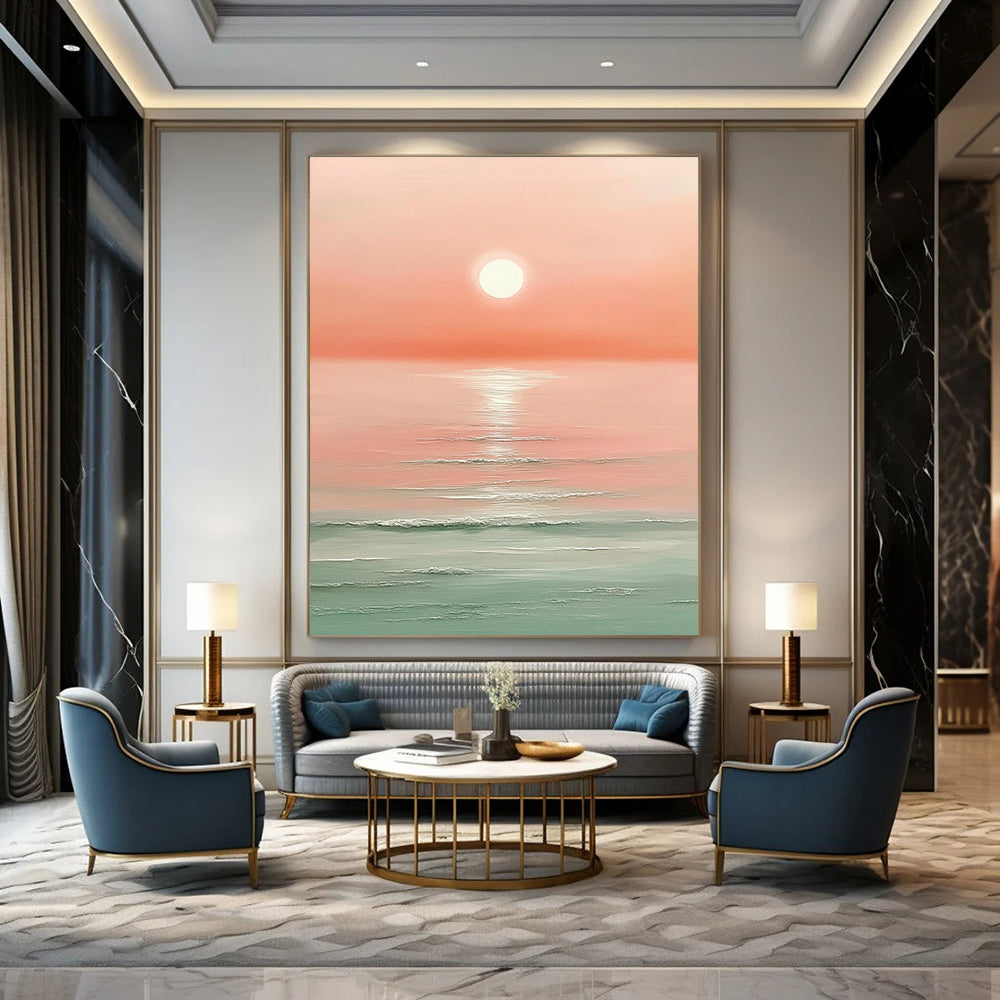 Pink Sunset Sea  Art for Romantic Beach House & Serene Home Bedroom STSC1424
