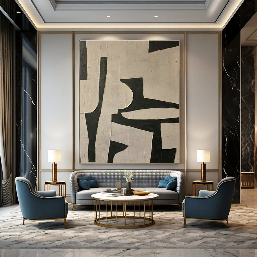 Black - White Geometric Abstract Art for Minimalist Home Office & Contemporary Art Lounge DLZ1842