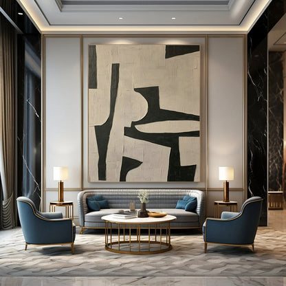 Black - White Geometric Abstract Art for Minimalist Home Office & Contemporary Art Lounge DLZ1842