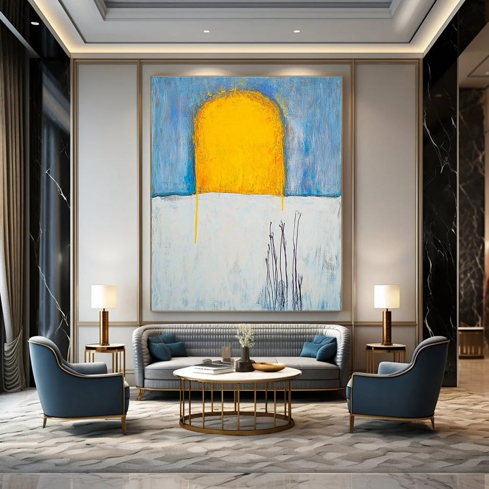 Yellow Sun on Blue and White for Modern Farmhouse Living Room & Art - Inspired Breakfast Nook STSC370