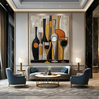 Bottles and Glasses Still Life for Rustic Wine Cellar & Art - Centric Dining Room STSC369
