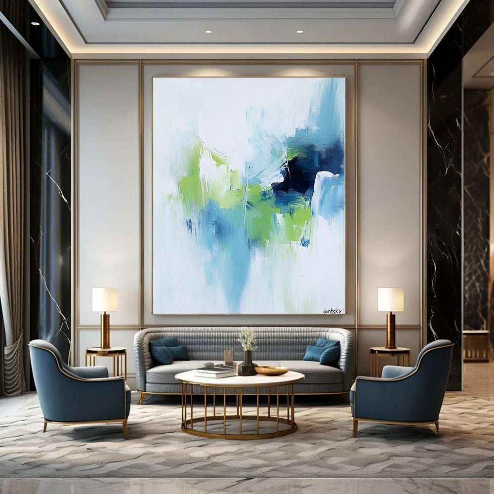 Soft Blue and Green Abstract for Spa Retreat & Coastal Home STSC826