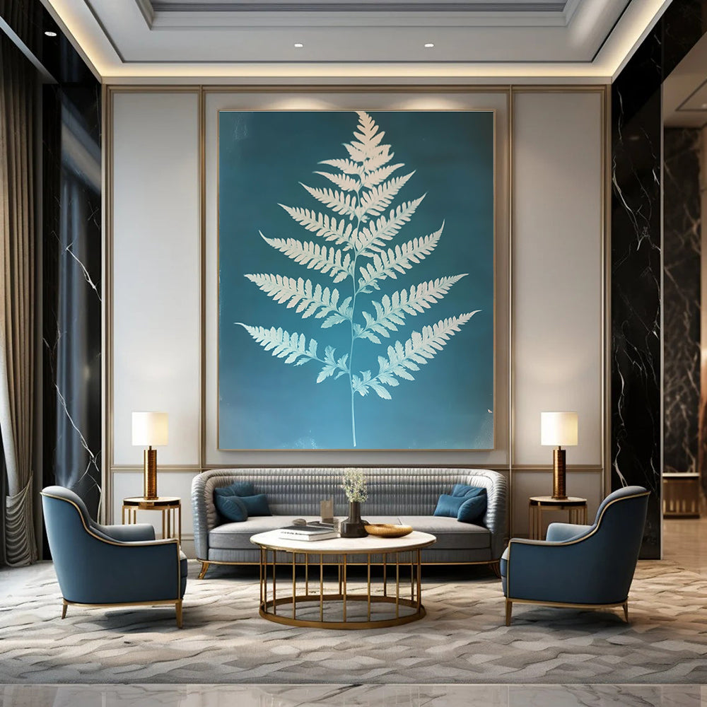 White Fern on Blue for Botanical - Themed Bathroom & Nature - Inspired Lounge STSC1288