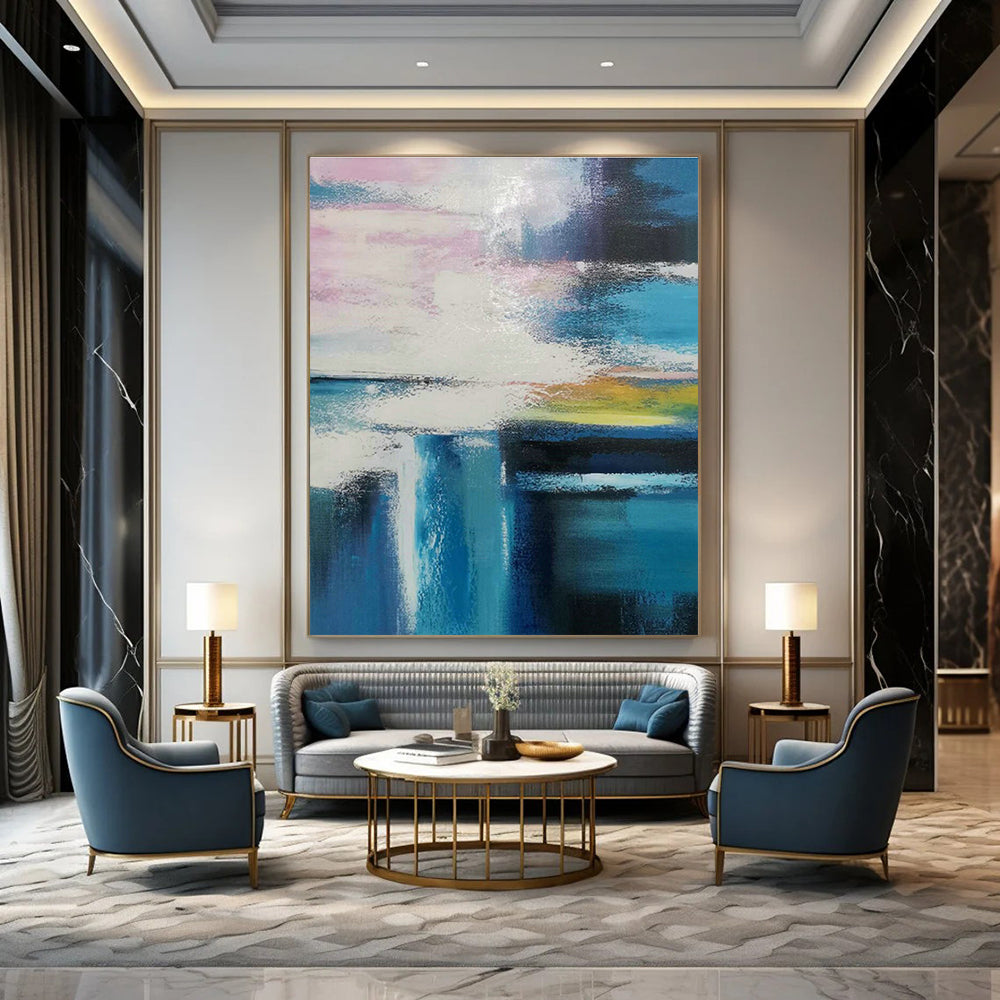 Pink - Blue - Yellow Abstract Art for Bedroom & Art - Themed Café DLZ1239