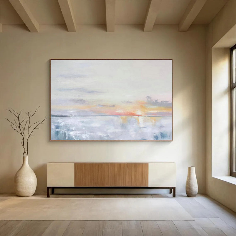 Soft - Toned Seaside Sunset Abstract Art for Minimalist Bedroom DLZ2804