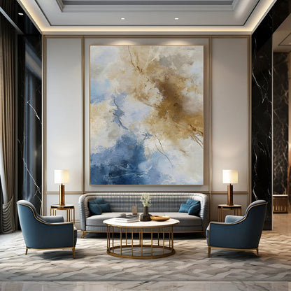 Blue & Brown Abstract Cloud Art for Beach House Living Room & Art Gallery Corridor DLZ1027