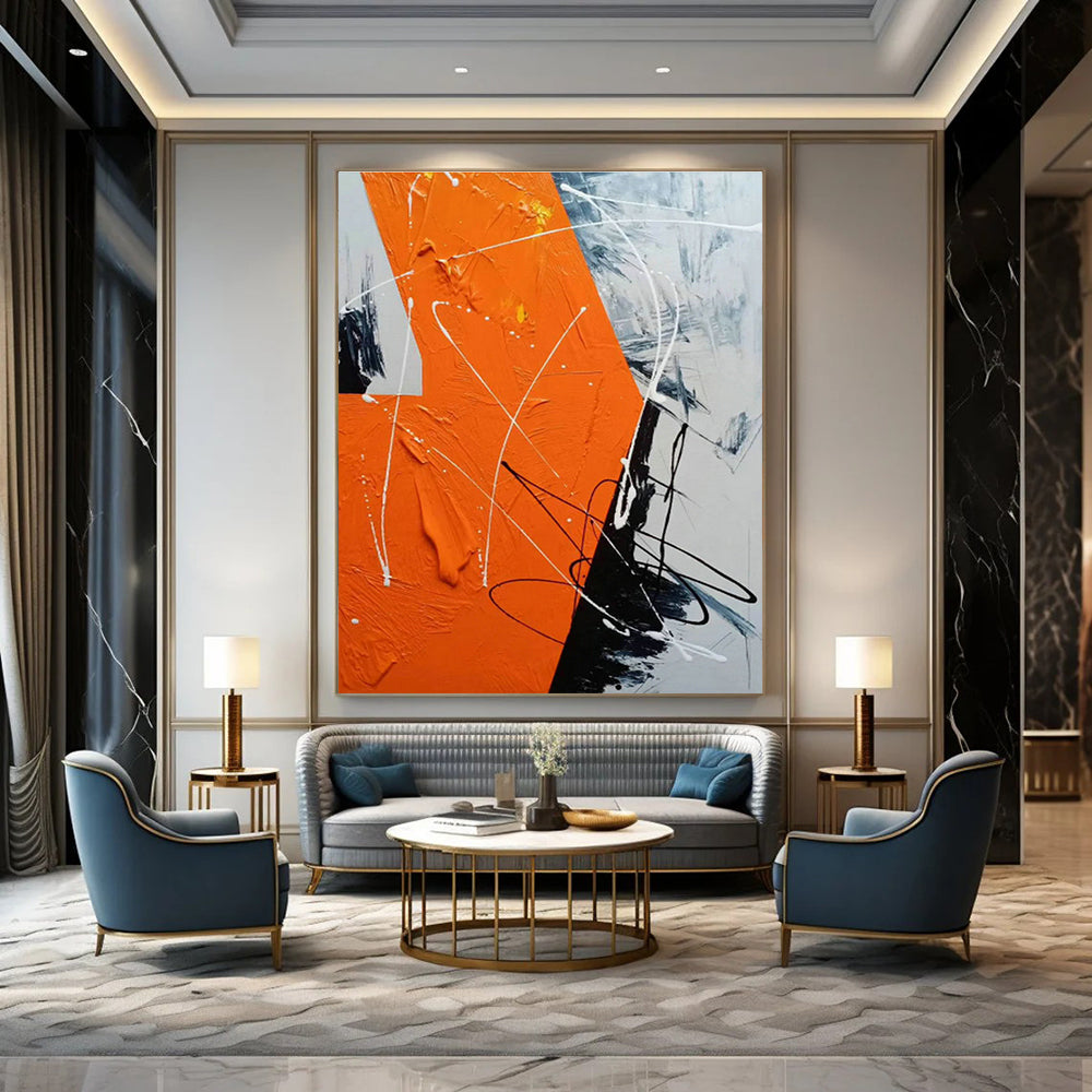 Orange - Grey Line Abstract Art for Living Room & Office DLZ0504