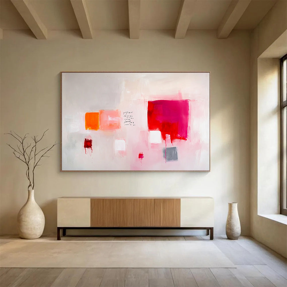 Pink - Toned Abstract with Text Art for Bohemian - Style Bedroom & Creative Writing Studio SC242