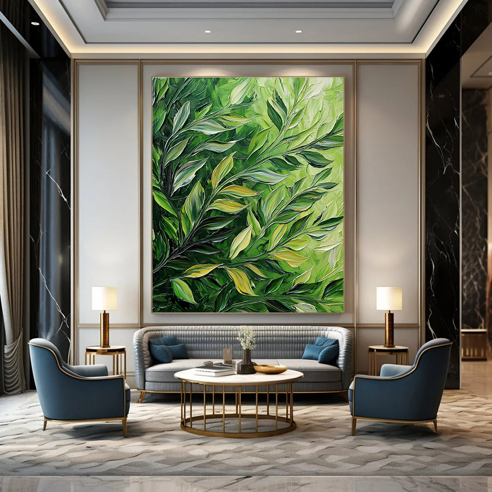 Green Leafy Textured Art for Botanical Café & Nature - Inspired Home Office STSC1130