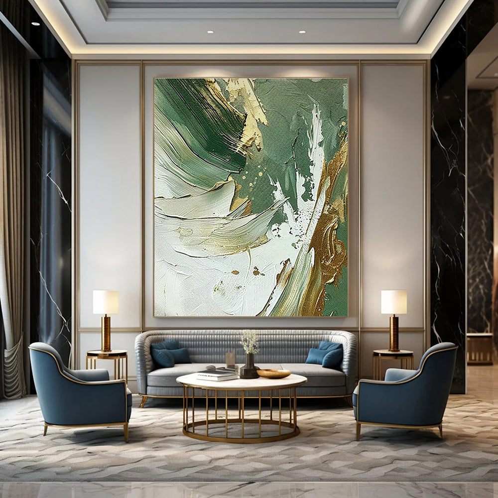 Green - Gold Abstract Art for Eco - Friendly Brand Showrooms DLZ0126