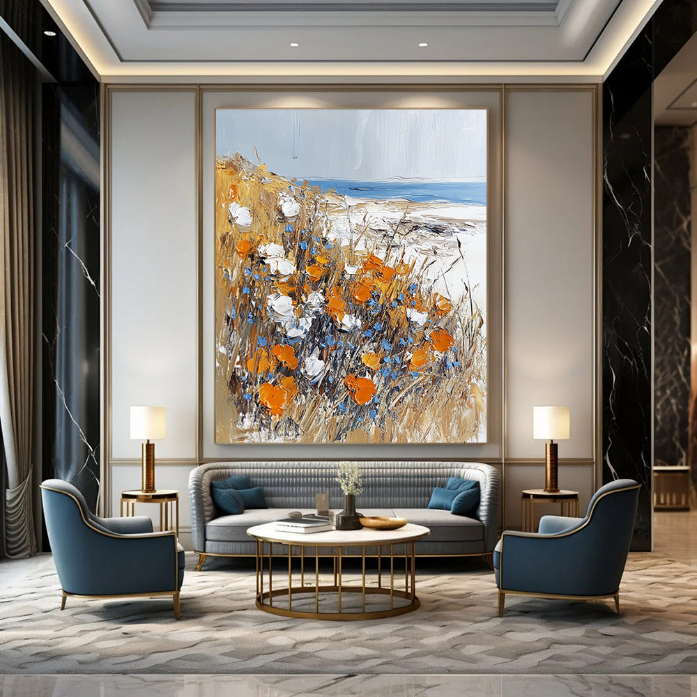 Coastal Wildflower and Sea View Art for Beach House Living Room & Nature - Obsessed Artist’s Studio STSC1369