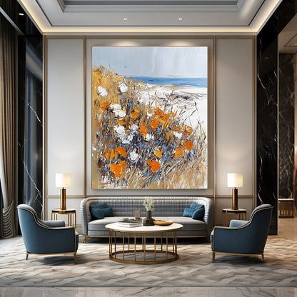 Coastal Wildflower and Sea View Art for Beach House Living Room & Nature - Obsessed Artist’s Studio STSC1369