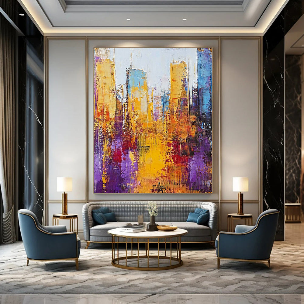 Golden - Hued Abstract Cityscape for Luxury Office Reception & Contemporary Living Room STSC161
