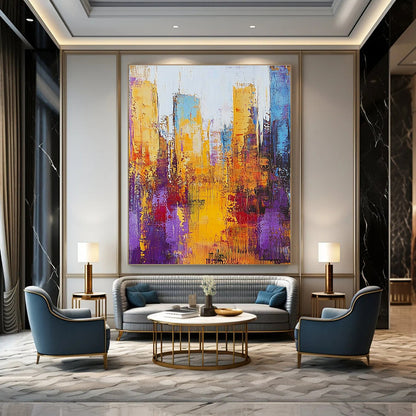 Golden - Hued Abstract Cityscape for Luxury Office Reception & Contemporary Living Room STSC161