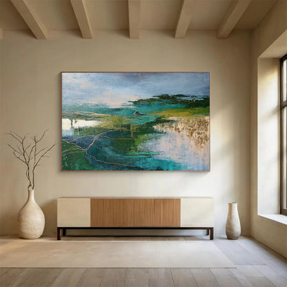 Gold - lined Landscape Abstract Art for Luxury Hotel Lobbies DLZ2513